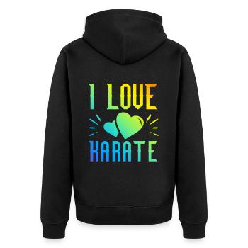 Ich liebe Karate - Unisex Premium Bio Zip Hoodie - Schwarz - Hinten - Nico (187cm)