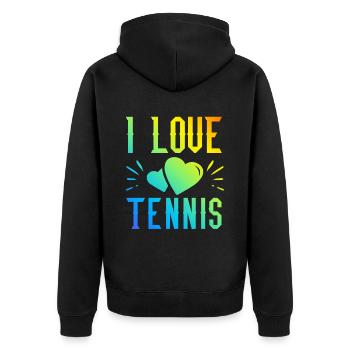 Ich liebe Tennis - Unisex Premium Bio Zip Hoodie - Schwarz - Hinten - Nico (187cm)