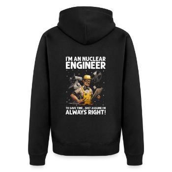 Kernenergie Spruch für Kernenergie - Unisex Premium Bio Zip Hoodie - Schwarz - Hinten - Nico (187cm)