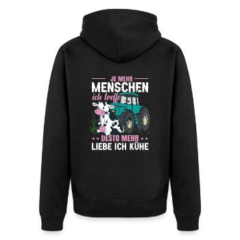 Vieh Kuh Traktor Sprüche Lustig - Unisex Premium Bio Zip Hoodie - Schwarz - Hinten - Nico (187cm)