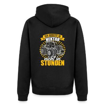 Ich Arbeite In Hektar Nicht In Stunden - Unisex Premium Bio Zip Hoodie - Schwarz - Hinten - Nico (187cm)