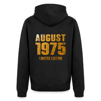 August 1975 Limited Edition Geburtstag Geschenk - Unisex Premium Bio Zip Hoodie - Schwarz - Hinten - Nico (187cm)