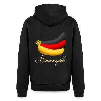 Bananen Bananenrepublik Banane - Unisex Premium Bio Zip Hoodie - Schwarz - Hinten - Nico (187cm)