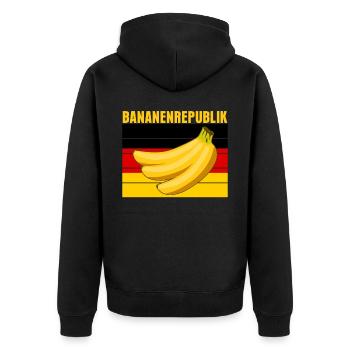 Deutschlandflagge Bananenrepublik - Unisex Premium Bio Zip Hoodie - Schwarz - Hinten - Nico (187cm)