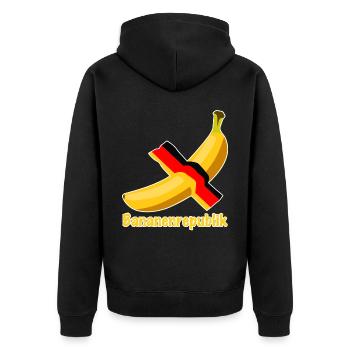 Bananenrepublik deutsche Flagge - Unisex Premium Bio Zip Hoodie - Schwarz - Hinten - Nico (187cm)