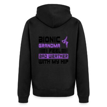 Umgebautes Hüft-oma-design Für Eine Oma Nach Einer - Unisex Premium Organic Zip Hoodie - black - Back - Nico (187cm)