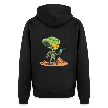 Alien als Geocacher - Geocaching Geocacher - Unisex Premium Bio Zip Hoodie - Schwarz - Hinten - Nico (187cm)