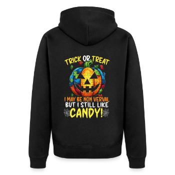 Autisme Halloween Trick ou Treat Sensibilisation à l’autisme - Veste à capuche bio Premium Unisexe - noir - Dos - Nico (187cm)
