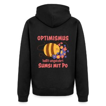 Optimismus Sumsi Mit Po - Unisex Premium Bio Zip Hoodie - Schwarz - Hinten - Nico (187cm)