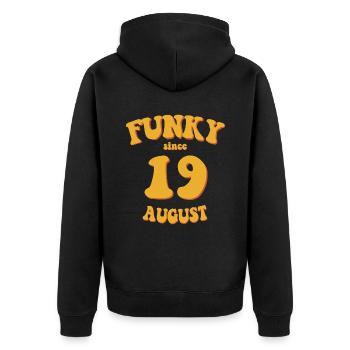 Funky Anniversaire: Août 2019 - Flower Power - Veste à capuche bio Premium Unisexe - noir - Dos - Nico (187cm)