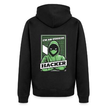 Je suis un hacker éthique Ingénierie sociale Hameçonnage - Veste à capuche bio Premium Unisexe - noir - Dos - Nico (187cm)