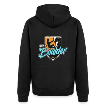 Indoor Climbing Born To Boulder Climbing Hall - Unisex Premium Bio Zip Hoodie - Schwarz - Hinten - Nico (187cm)