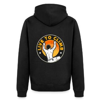 Indoor Climbing Live To Climb Bouldering Climber - Unisex Premium Bio Zip Hoodie - Schwarz - Hinten - Nico (187cm)
