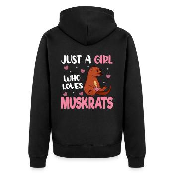 Retro Bisamratte - Unisex Premium Bio Zip Hoodie - Schwarz - Hinten - Nico (187cm)