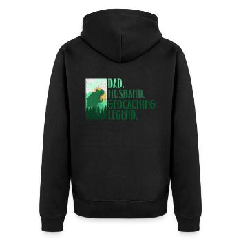 Père. Mari. Légende du géocaching. - Géocaching - Veste à capuche bio Premium Unisexe - noir - Dos - Nico (187cm)