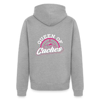 Königin der Caches - Geocaching Geocacher - Unisex Premium Bio Zip Hoodie - Grau meliert - Hinten - Nico (187cm)