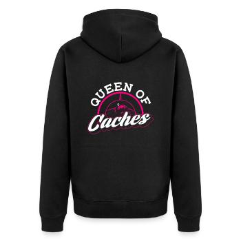 Königin der Caches - Geocaching Geocacher - Unisex Premium Bio Zip Hoodie - Schwarz - Hinten - Nico (187cm)