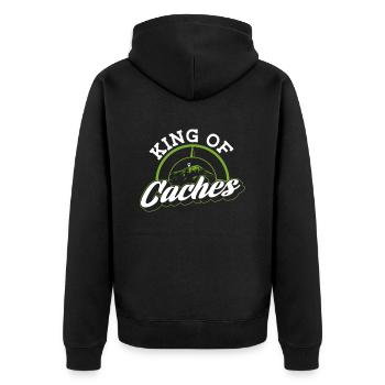 König der Caches - Geocaching Geocacher - Unisex Premium Bio Zip Hoodie - Schwarz - Hinten - Nico (187cm)