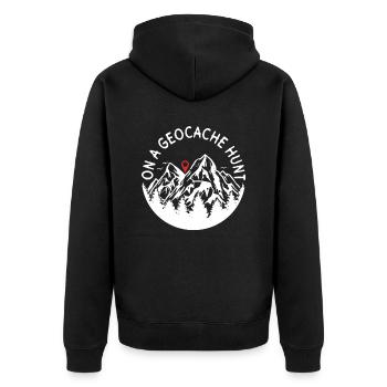 On the hunt for geocaches - Geocaching Geocacher - Unisex Premium Organic Zip Hoodie - black - Back - Nico (187cm)