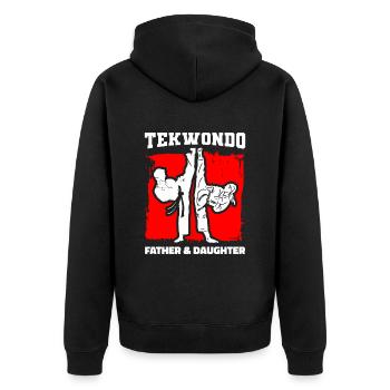 Taekwondo Vater Taekwondo Vater - Unisex Premium Bio Zip Hoodie - Schwarz - Hinten - Nico (187cm)