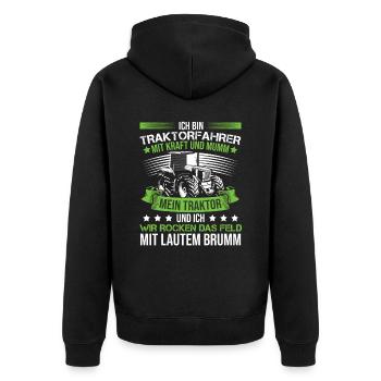 Ich bin Traktorfahrer - Unisex Premium Bio Zip Hoodie - Schwarz - Hinten - Nico (187cm)