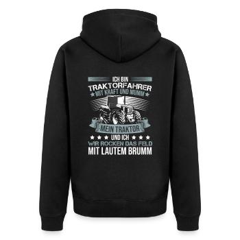 Ich bin Traktorfahrer Schlepper Sprüche - Unisex Premium Bio Zip Hoodie - Schwarz - Hinten - Nico (187cm)