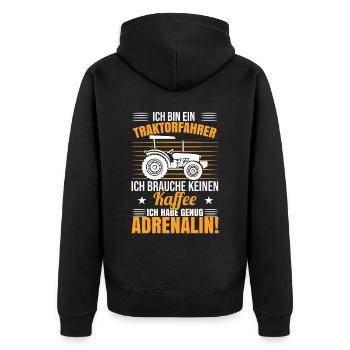 Ich bin Traktorfahrer - Unisex Premium Bio Zip Hoodie - Schwarz - Hinten - Nico (187cm)