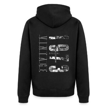 Vintage 1973 Special Edition Geburtsjahr 1973 - Unisex Premium Bio Zip Hoodie - Schwarz - Hinten - Nico (187cm)