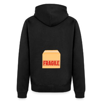 Fragile Package - Baby Ankündigung - Unisex Premium Bio Zip Hoodie - Schwarz - Hinten - Nico (187cm)