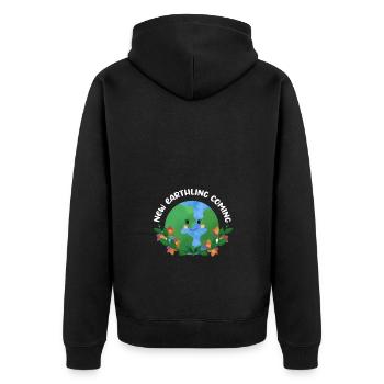 New Earthling Coming - Baby Ankündigung - Unisex Premium Bio Zip Hoodie - Schwarz - Hinten - Nico (187cm)