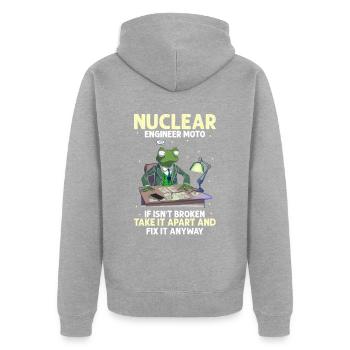 Kernenergie Spruch für Kernenergie - Unisex Premium Bio Zip Hoodie - Grau meliert - Hinten - Nico (187cm)