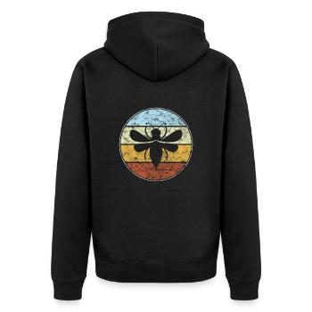 Biene Retro - Unisex Premium Bio Zip Hoodie - Schwarz - Hinten - Nico (187cm)