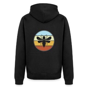 Biene Retro - Unisex Premium Bio Zip Hoodie - Schwarz - Hinten - Nico (187cm)