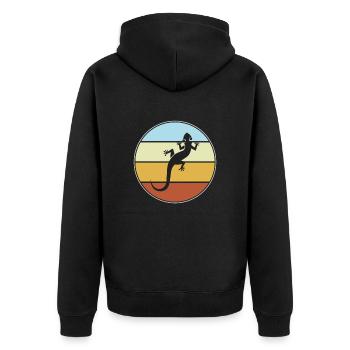 Eidechse Retro - Unisex Premium Bio Zip Hoodie - Schwarz - Hinten - Nico (187cm)