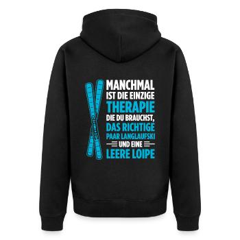 Manchmal Ist Die Einzige Therapie Die Du Brauchst - Unisex Premium Bio Zip Hoodie - Schwarz - Hinten - Nico (187cm)