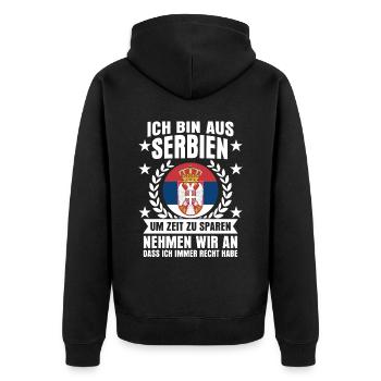 Serbien Spruch serbische Flagge - Unisex Premium Bio Zip Hoodie - Schwarz - Hinten - Nico (187cm)