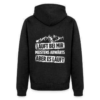 Läuft Bei Mir Meistens Abwärts Aber Es Läuft Skila - Unisex Premium Bio Zip Hoodie - Schwarz - Hinten - Nico (187cm)