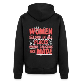 Feminist Women Belong In All - Unisex Premium Bio Zip Hoodie - Schwarz - Hinten - Nico (187cm)