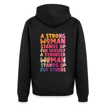 Feminist Watercolor A Strong Woman - Unisex Premium Bio Zip Hoodie - Schwarz - Hinten - Nico (187cm)