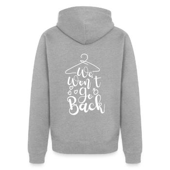 Feminist Cloth Hanger We Won't Go - Unisex Premium Organic Zip Hoodie - heather grey - Back - Nico (187cm)