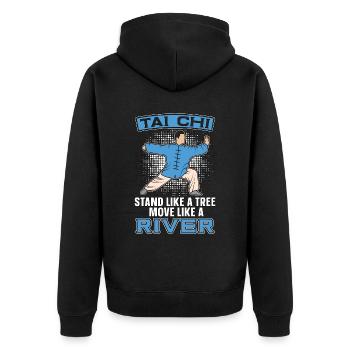 Tai Chi Stand Comme un arbre Bouge comme une rivière Qigong - Veste à capuche bio Premium Unisexe - noir - Dos - Nico (187cm)