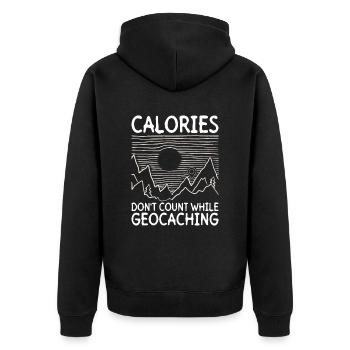 Les calories ne comptent pas dans le géocaching - Geocaching - Veste à capuche bio Premium Unisexe - noir - Dos - Nico (187cm)