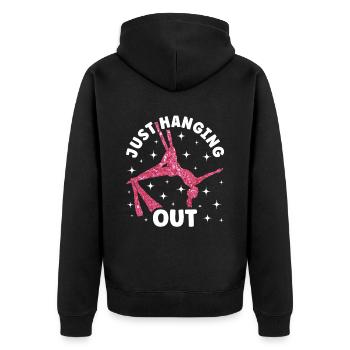 Aerial Silk Akrobatik Circus Aerialist - Unisex Premium Bio Zip Hoodie - Schwarz - Hinten - Nico (187cm)