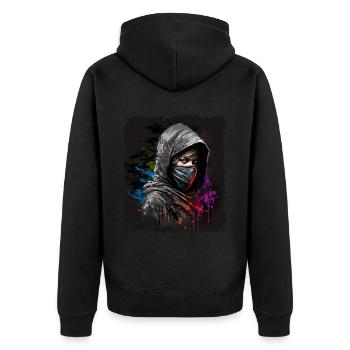 Schöne Frau als Ninja verkleidet für Ninja Fans - Unisex Premium Bio Zip Hoodie - Schwarz - Hinten - Nico (187cm)