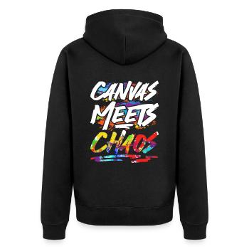 Fluid Painting Flüssiges Malen Canvas Meets Chaos - Unisex Premium Bio Zip Hoodie - Schwarz - Hinten - Nico (187cm)