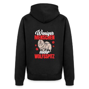 Mehr Wolfsspitz Deutscher Keeshond - Unisex Premium Bio Zip Hoodie - Schwarz - Hinten - Nico (187cm)