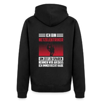 Netzelektriker haben immer Recht - Unisex Premium Bio Zip Hoodie - Schwarz - Hinten - Nico (187cm)