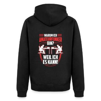 Amateurfunker weil ich kann Funkamateur - Unisex Premium Bio Zip Hoodie - Schwarz - Hinten - Nico (187cm)