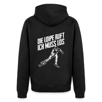Die Loipe Ruft Ich Muss Los Skilangläufer Skater W - Unisex Premium Bio Zip Hoodie - Schwarz - Hinten - Nico (187cm)