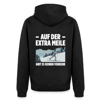 Auf Der Extra Meile Gibt Es Keinen Verkehr Skilang - Unisex Premium Bio Zip Hoodie - Schwarz - Hinten - Nico (187cm)